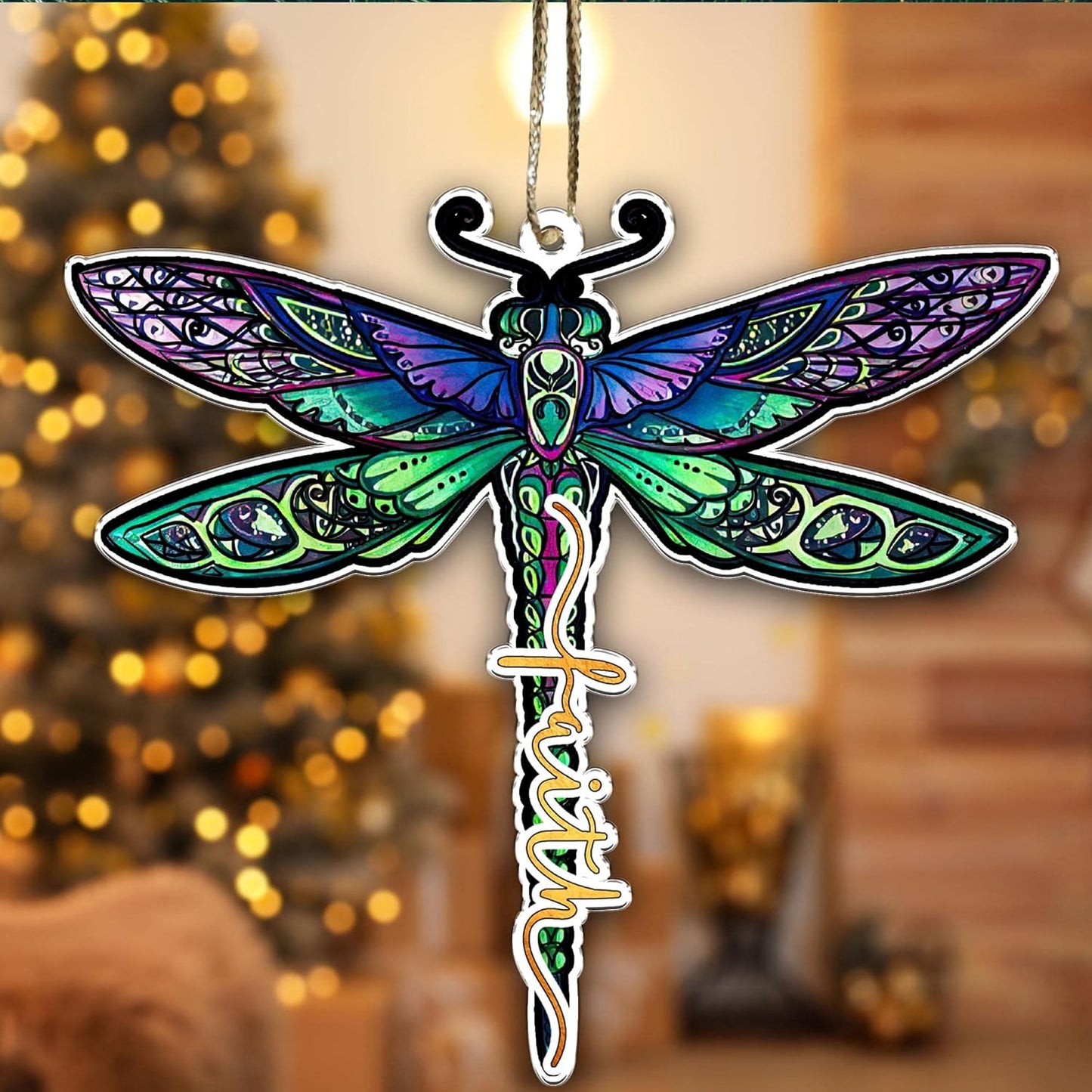 Faith Jesus Christmas Tree Ornament - Dragonfly Hanging Ornaments Christian Lovers Gifts Mother'S Day Father'S Birthday for Car