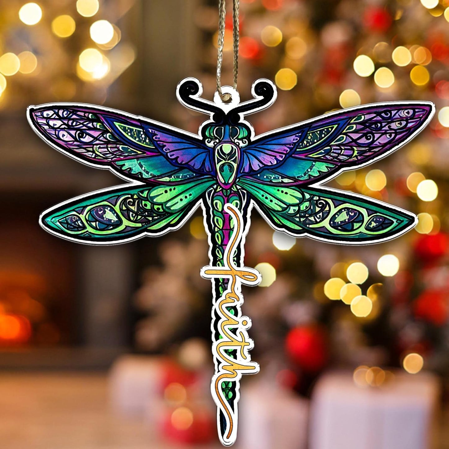 Faith Jesus Christmas Tree Ornament - Dragonfly Hanging Ornaments Christian Lovers Gifts Mother'S Day Father'S Birthday for Car
