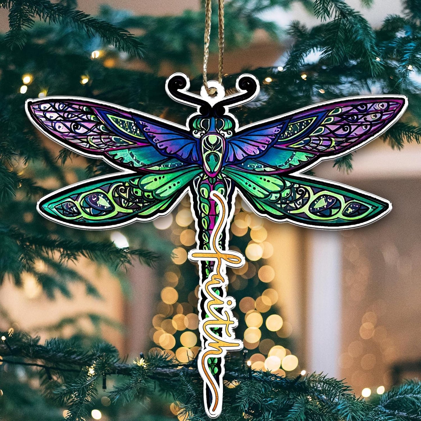 Faith Jesus Christmas Tree Ornament - Dragonfly Hanging Ornaments Christian Lovers Gifts Mother'S Day Father'S Birthday for Car
