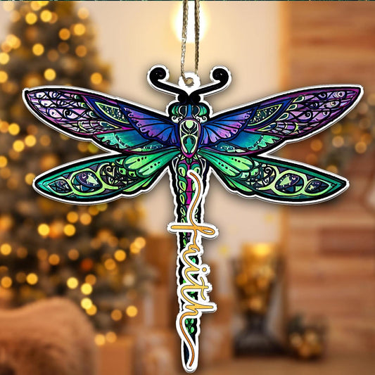 Faith Jesus Christmas Tree Ornament - Dragonfly Hanging Ornaments Christian Lovers Gifts Mother'S Day Father'S Birthday for Car