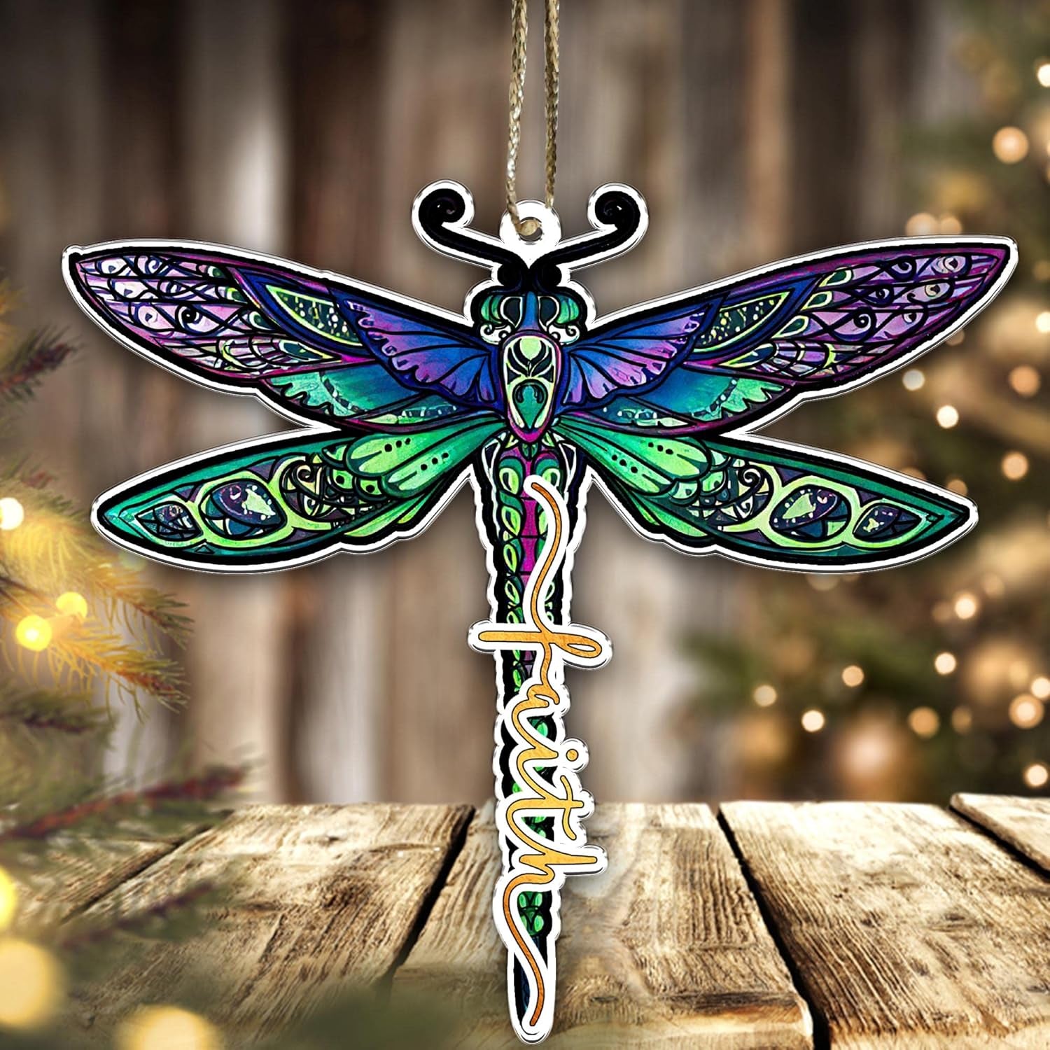 Faith Jesus Christmas Tree Ornament - Dragonfly Hanging Ornaments Christian Lovers Gifts Mother'S Day Father'S Birthday for Car